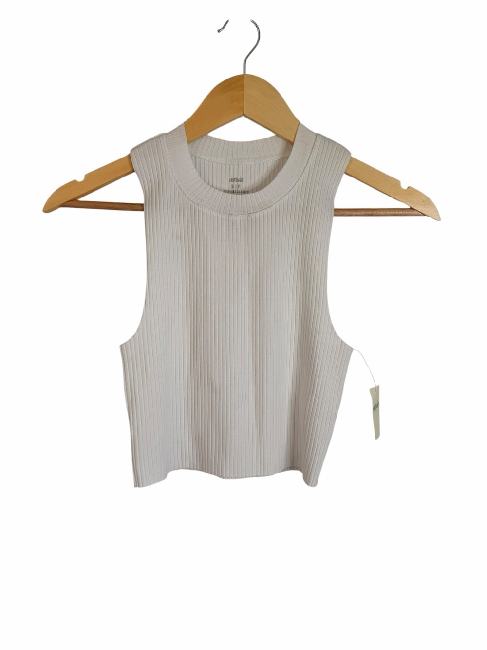 AERIE White Ribbed Rebel Crop Top Tank Sleeveless Muscle Women’s Size Small NWT